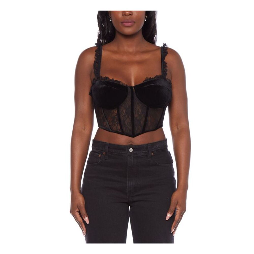 ALEX & SOPHIA Womens Top Black Sleeveless Boning Padded Trim Cor Juniors 1\2